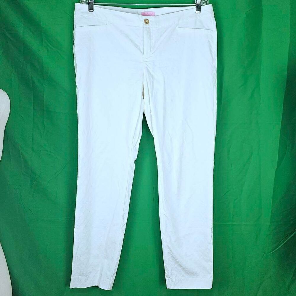 Lilly Pulitzer Womens White Kelly Textured Ankle Skinny Pants 14